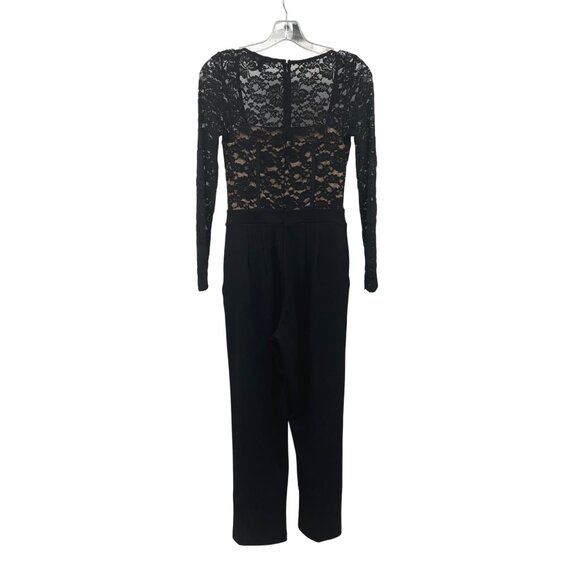 Express Jumpsuit Lace Top Square Neck Tapered Leg Black/Nude Size 2 Pockets - Picture 7 of 9